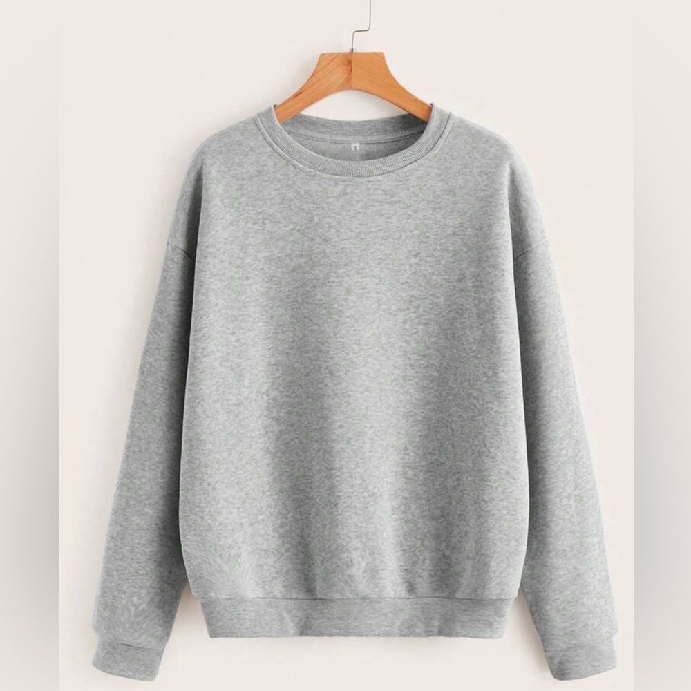 NEW| SHEIN Women’s Round Neck Grey Thermal Lined Long Sleeve Sweatshirt - Picture 1 of 6